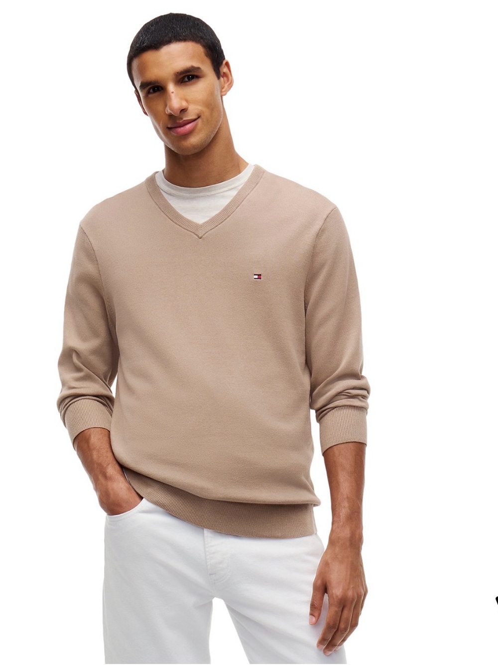 Tommy Hilfiger Beige V-Neck Sweater